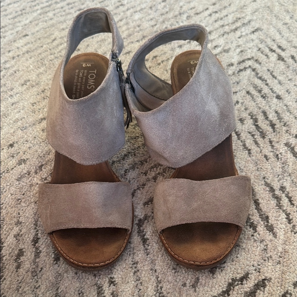 Toms Taupe Suede Heeled Boots - Picture 4 of 9